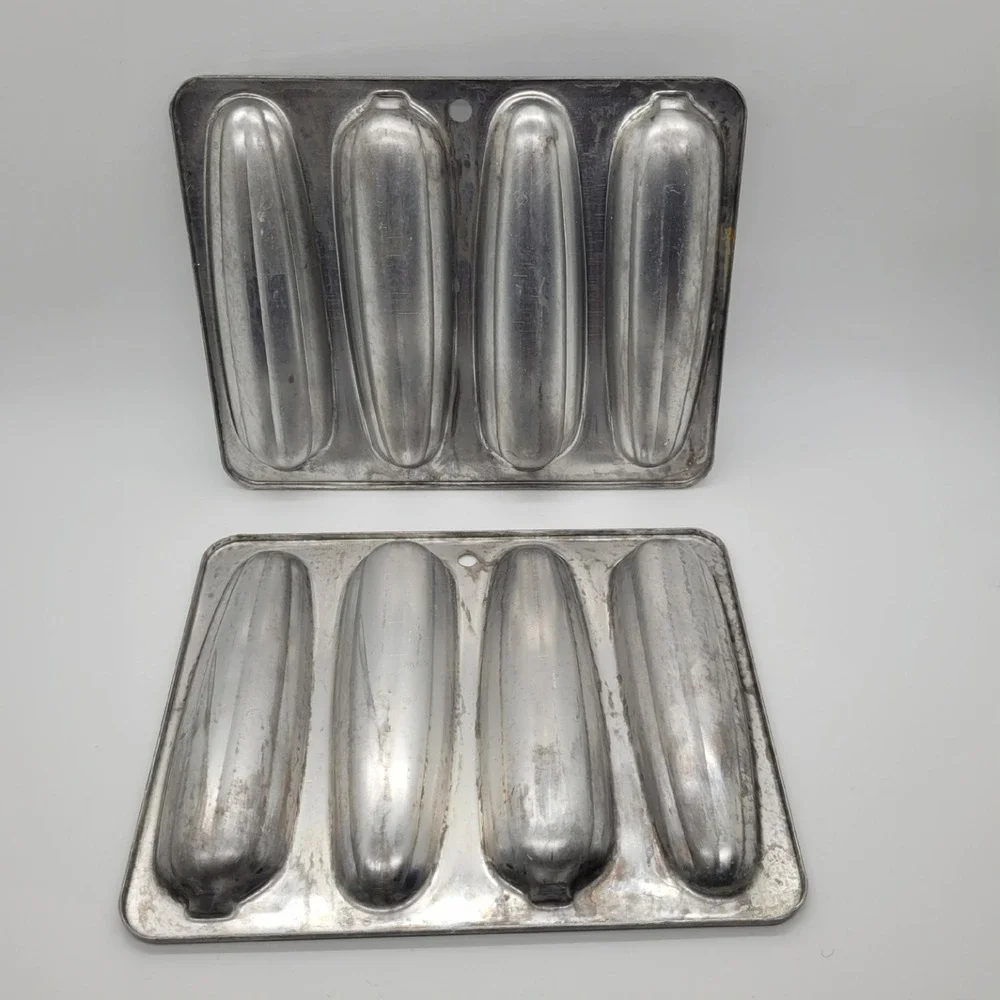 Vintage Aluminum Cornbread Stick Pan Set of 2 Corn Cob Shape Muffin Mold Trays